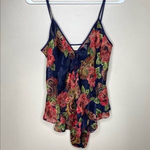Victoria’s Secret Vintage Gold Label Floral Semi-Sheer Teddy Bodysuit